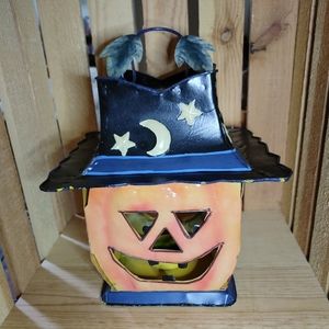 Metal Hanging Jack-o'-Lantern LED Tea Light Holder
